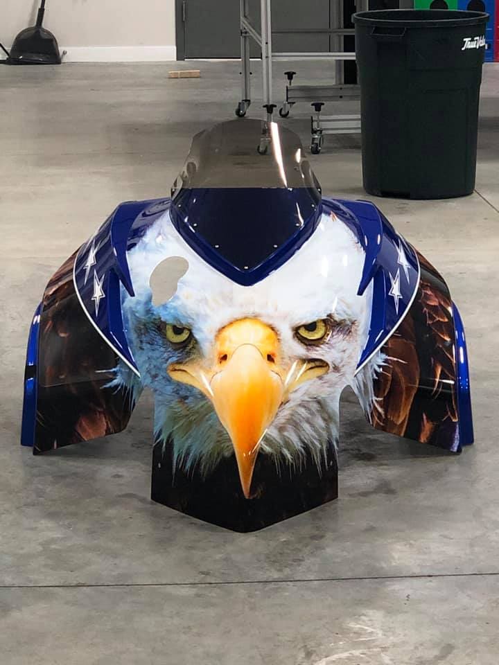 Eagle vehicle wrap on a piece of a race car