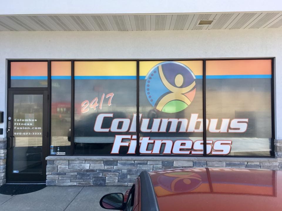 Glass film banner in fitness club window