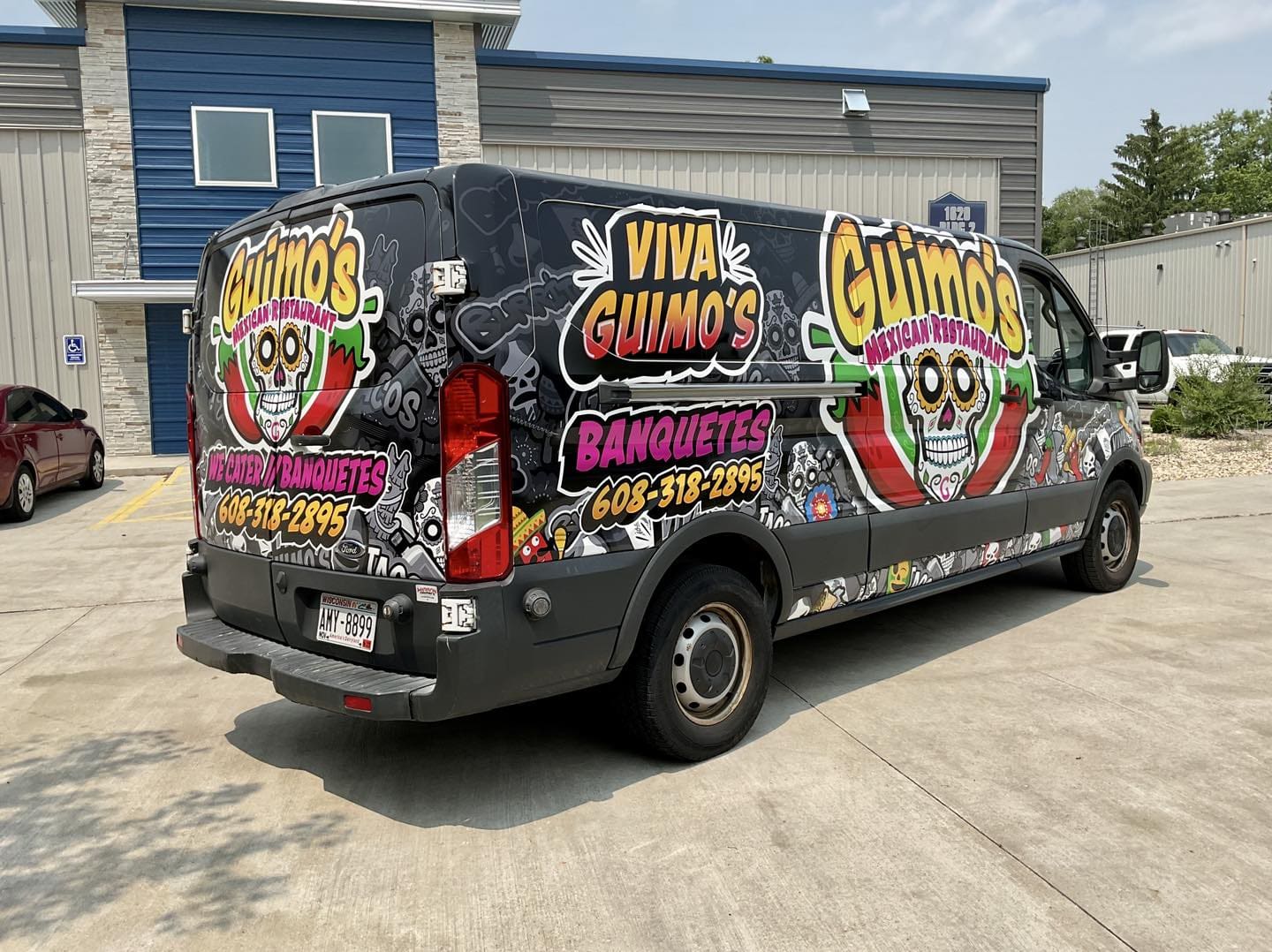 Van with fleet vehicle wrap graphic promoting a Mexican Restaurant