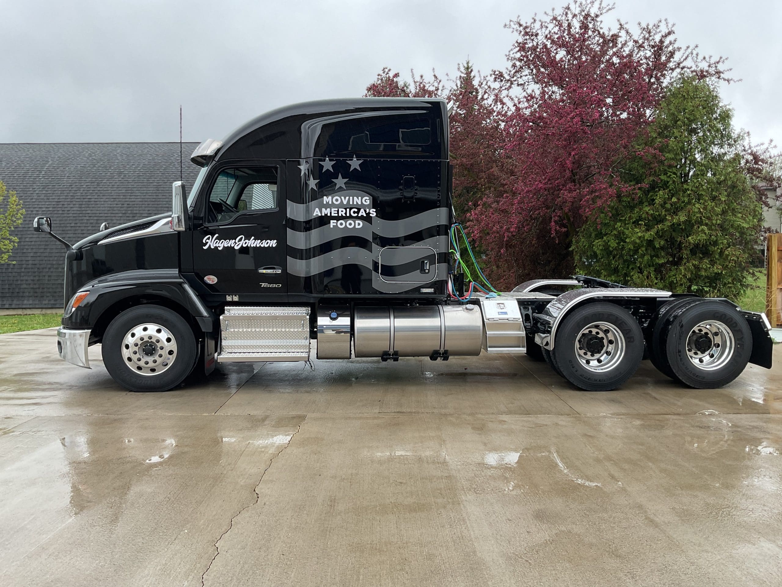 Moving America Food semi truck with american flag graphic fleet wrap designed by Madison Graphics Company