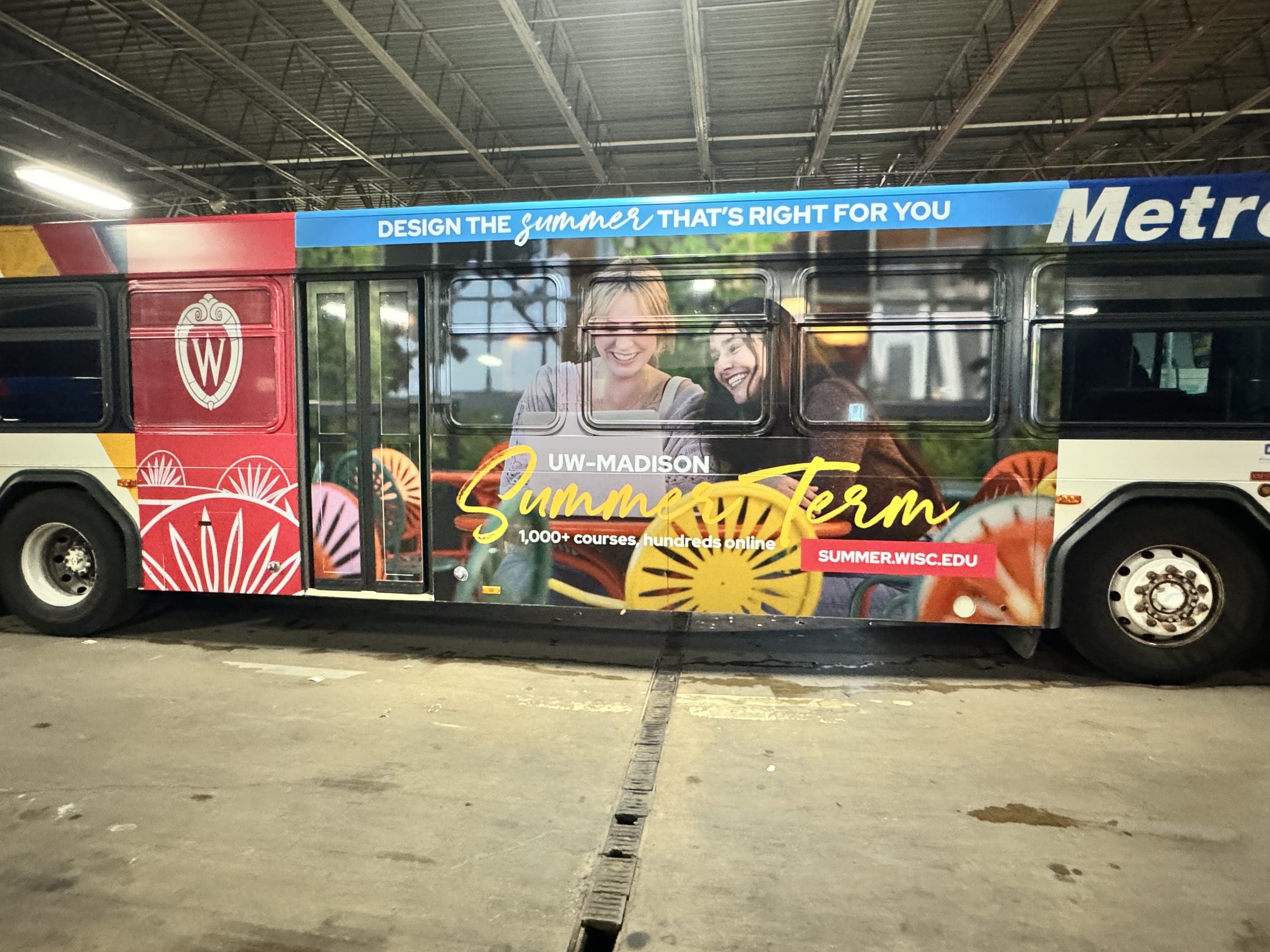 Vehicle Summer Term Bus Fleet Graphics promoting UW Madison courses