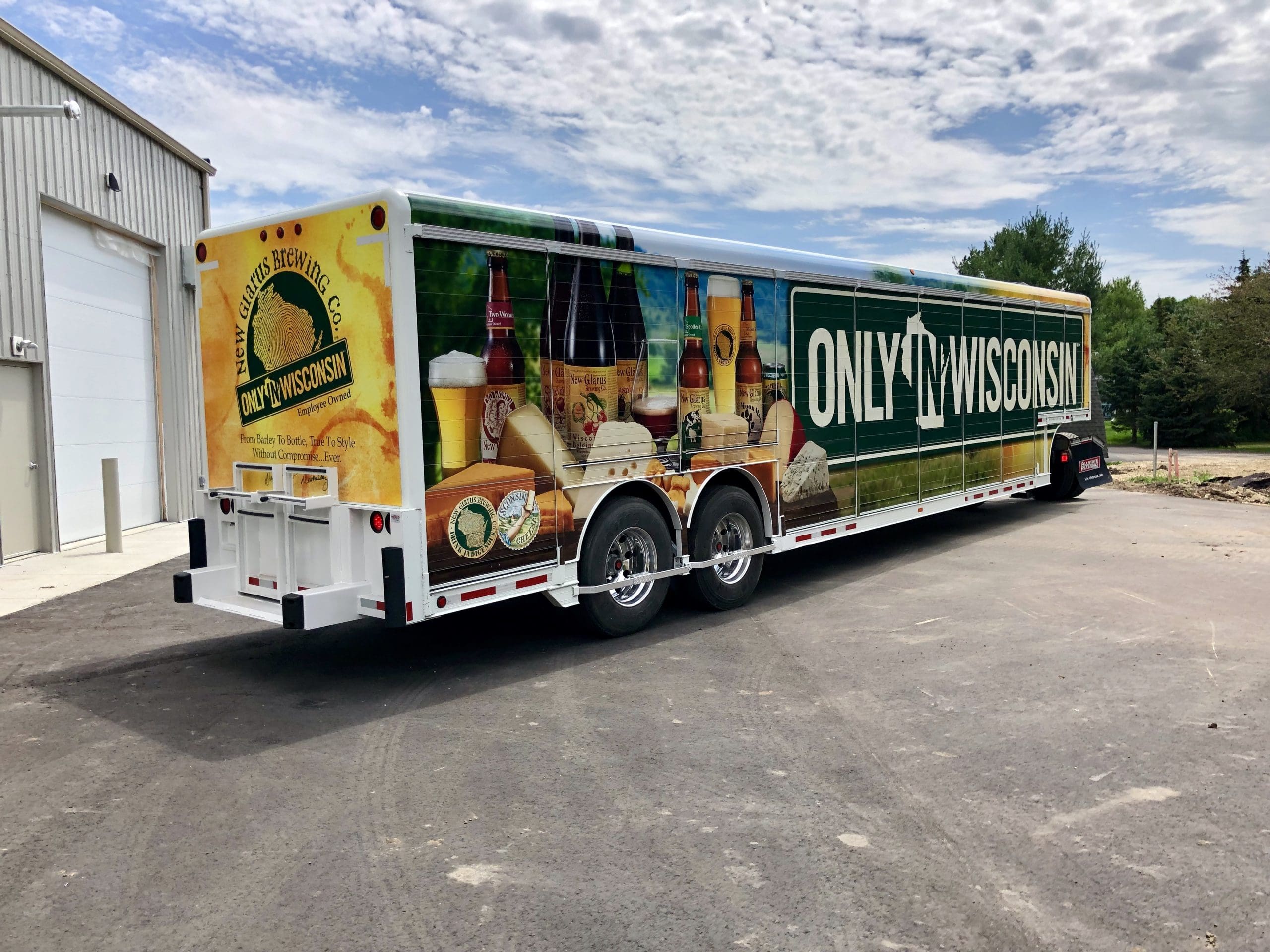 Beer company vehicle wraps graphic design on a delivery trailer
