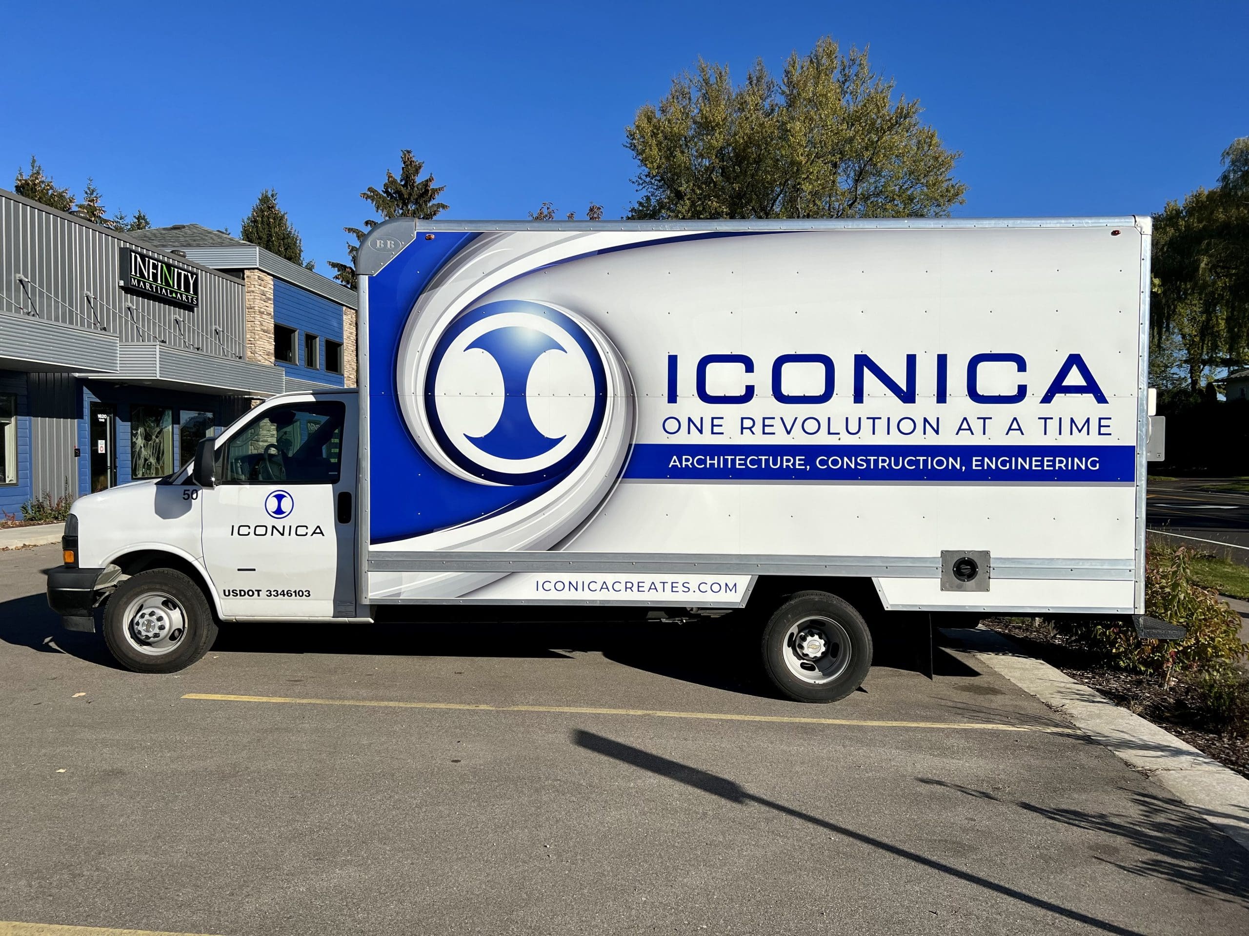 Iconica trailer truck with Fleet Graphics Vehicle wrap designed by Madison Graphics Company