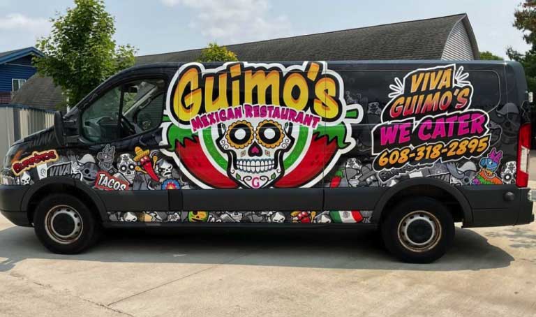 Fleet Graphic on Guimo's Mexican restaurant with traditional design of a skull